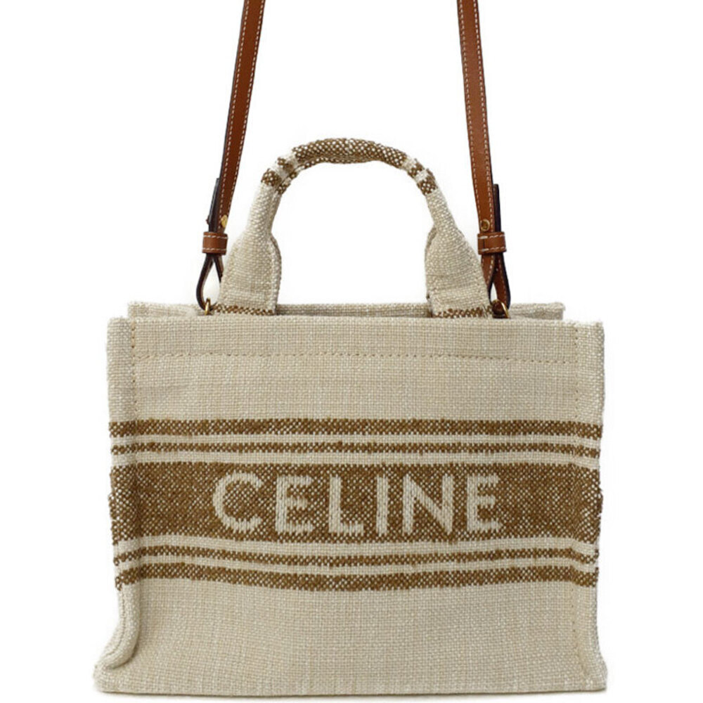 Celine Cabas Thais Shoulder bag striped raffia calfskin leather